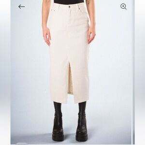 White Denim Maxi Skirt with Front Slit